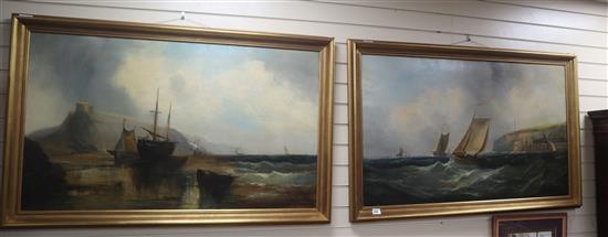 Late 19th century English School, pair of oils on canvas, Coastal landscapes, 75 x 126cm